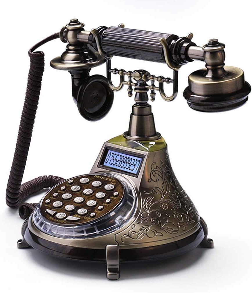Qdid Antique Phone European Retro Home Corded Phone Creative Voice Report Number with Ring Tones Phone Push-Button Dialing