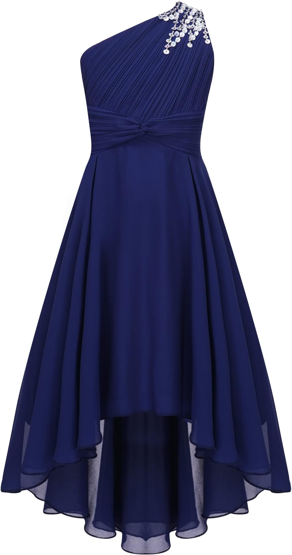 renvenaFlower Girls Dress Kids Bead One Shoulder Chiffon Dress Junior Bridesmaid Formal Party Dance Gowns