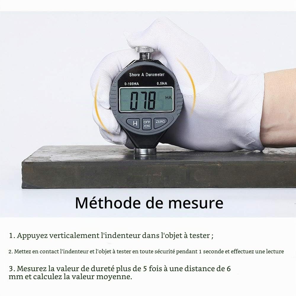 OBEST Duromètre numérique avec écran LCD, type Shore A, outil pour mesurer la dureté du caoutchouc, du plastique, des pneus et du silicone, plage de mesure 0-100 HA