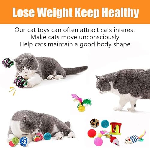 Miniatura 6 de 21 piezas de juguetes para gatos de interior: túnel plegable para gatos, varita interactiva con plumas, juguete de pelota para gatitos