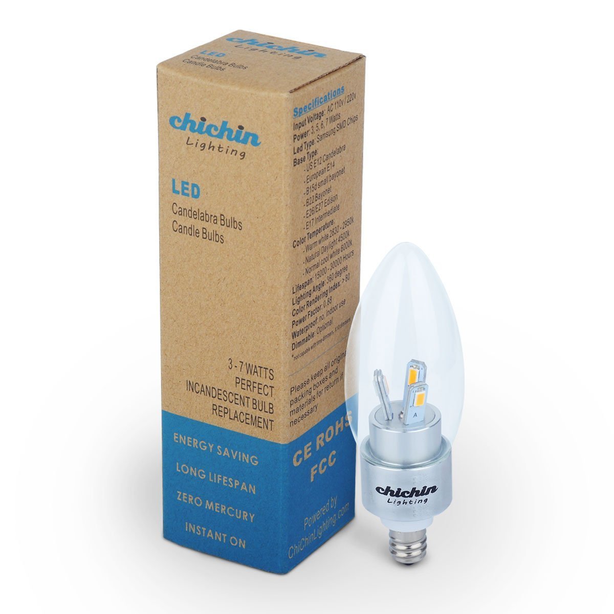 ChiChinLighting Dimmable E17 LED Light Bulb Lamp 3W Daylight White 4000-4250K Bullet Top