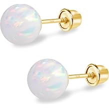 EVAYA Real Solid 14k Gold Opal Screw Back Stud Earrings 3mm-7mm
