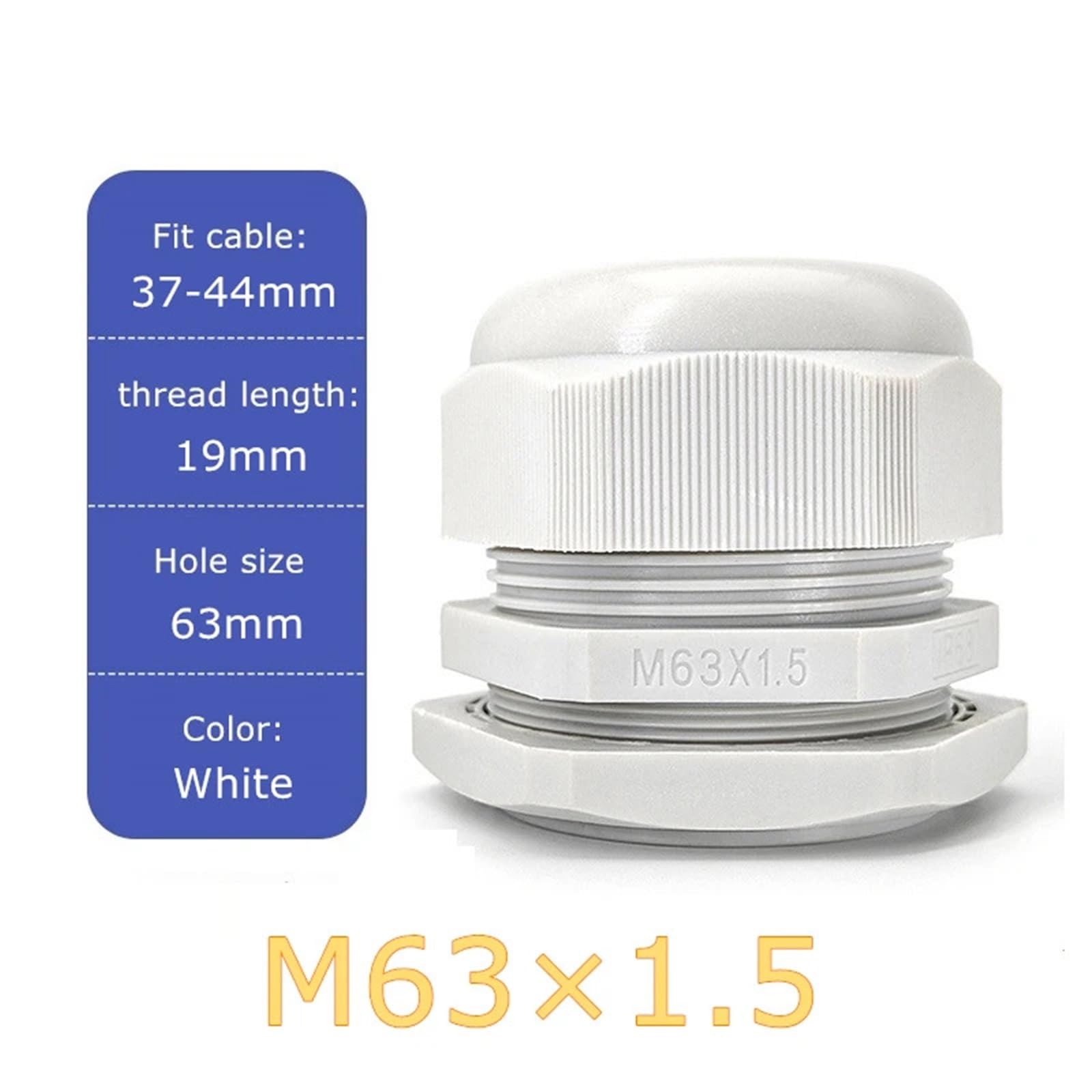 Prensaestopas para cables 1/6/12 piezas Prensaestopas anti-flexión con bloqueo de cable, prensacables metálicos, pasacables eléctricos, goma, cables M63(12 pcs M63 White)