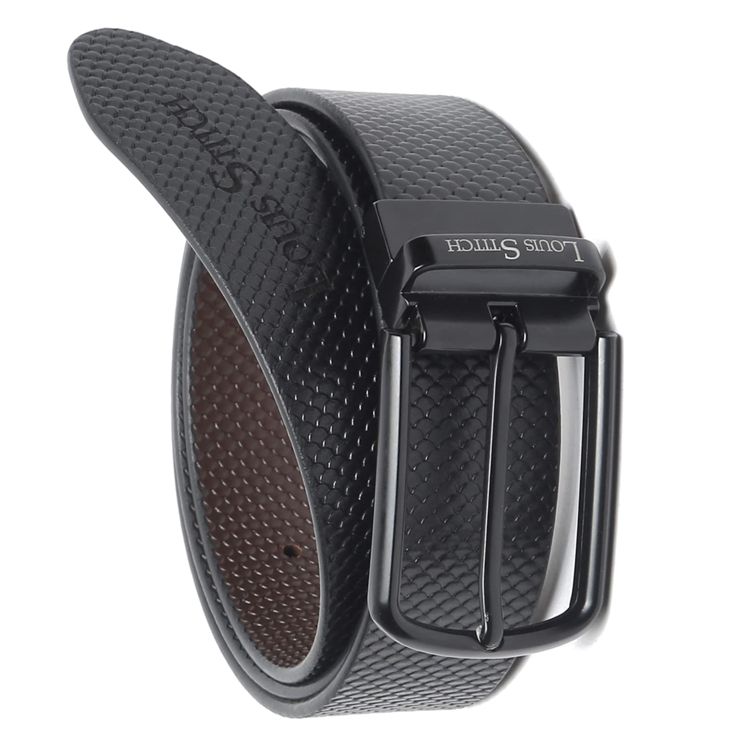 LOUIS STITCH Men's Italian Leather Reversible Belt 1.25 inch (35mm) Handcrafted Formal Waist Strap Officewear Men Gents Boys (Black/Brown) (FF-ML_GE)