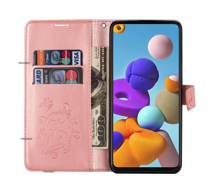 Image of TROUNCE Butterfly Embossing Shock Proof Leather Finish Flip Case Cover with Card Cash Holder Wallet Case | Magnetic Lock (Pink) ForRedmi Note6 Pro