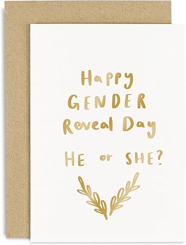 Miniatura 1 de Old English Co. - Tarjeta para el día de revelación de género para nuevos padres  Tarjeta de revelación de bebé niño o niña para amigos y familiares