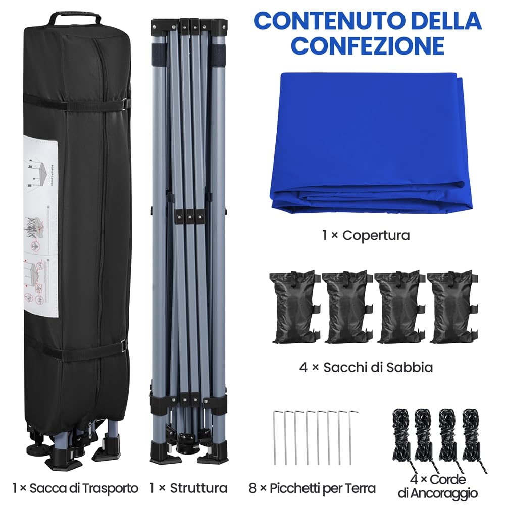 Yaheetech Gazebo Pieghevole 3x3 M da Giardino con Ruote per la Mobilità Tenda Esterno con Sistema di Clic Pop-up Regolabile in Altezza per Festa Spiaggia Blu