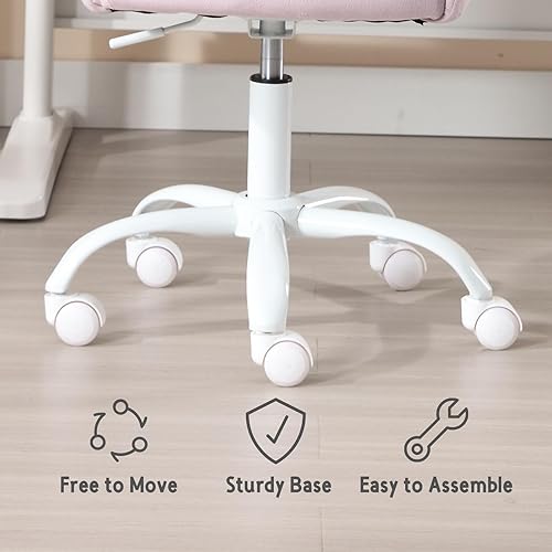 Miniatura 5 de LukeAlon Bonita silla de escritorio giratoria para niños, silla de estudio de terciopelo con ruedas y brazos, cómoda silla tapizada de altura