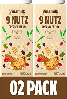 Vinamilk 9 Nutz Creamy Blend | Pack 2 | Oat Almond Walnut + Whole Soy Beans, Plant Based Milk, 33.8 Fl Oz Each, Light Sweet, Shelf Stable - Lactose Free, Dairy Free, Glyphosate Free