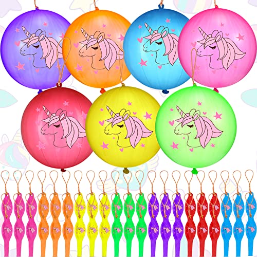 30 Pcs Dinosaur Valentine's Day Punch Balloons For Kids 18 Inch Animal Pirate Skull Punching Balloon Punch Bounce Balls With Rubber Band For Valentines School Gift Exchange Birthday Party (Unicorn) #TOP17