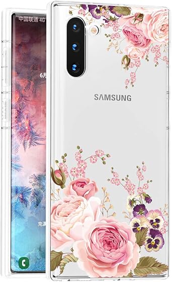 for Galaxy Note 10 Case, for Galaxy Note 10 5G Phone Case with Flowers, Slim Shockproof Clear Floral Pattern Soft Flexible TPU Back Phone Cover for Samsung Galaxy Note 10 5G Rose Flower