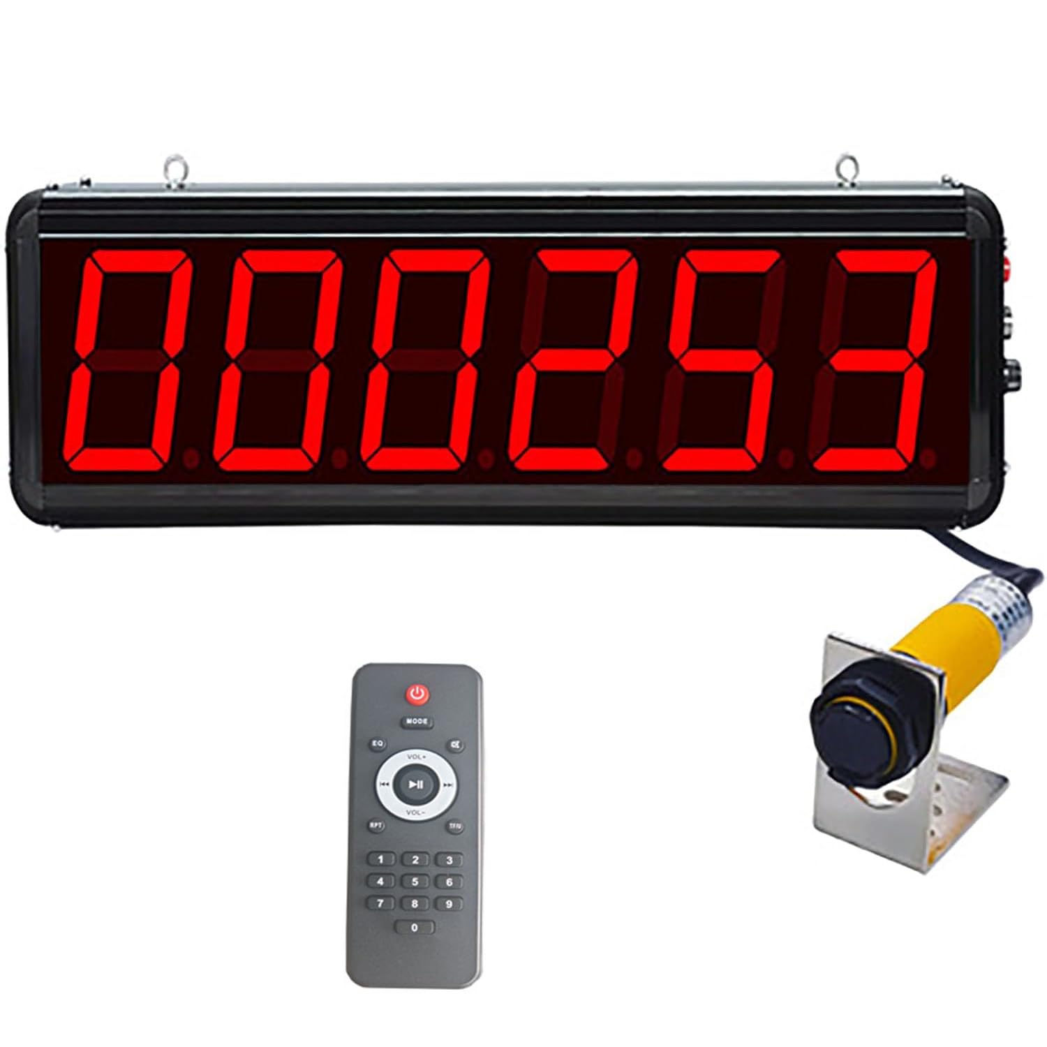 Contador digital LED de 6 dígitos con control remoto, cuenta hasta 999999, distancia de inducción ajustable de 70 cm, ideal para cintas transportadoras y conteo de visitantes