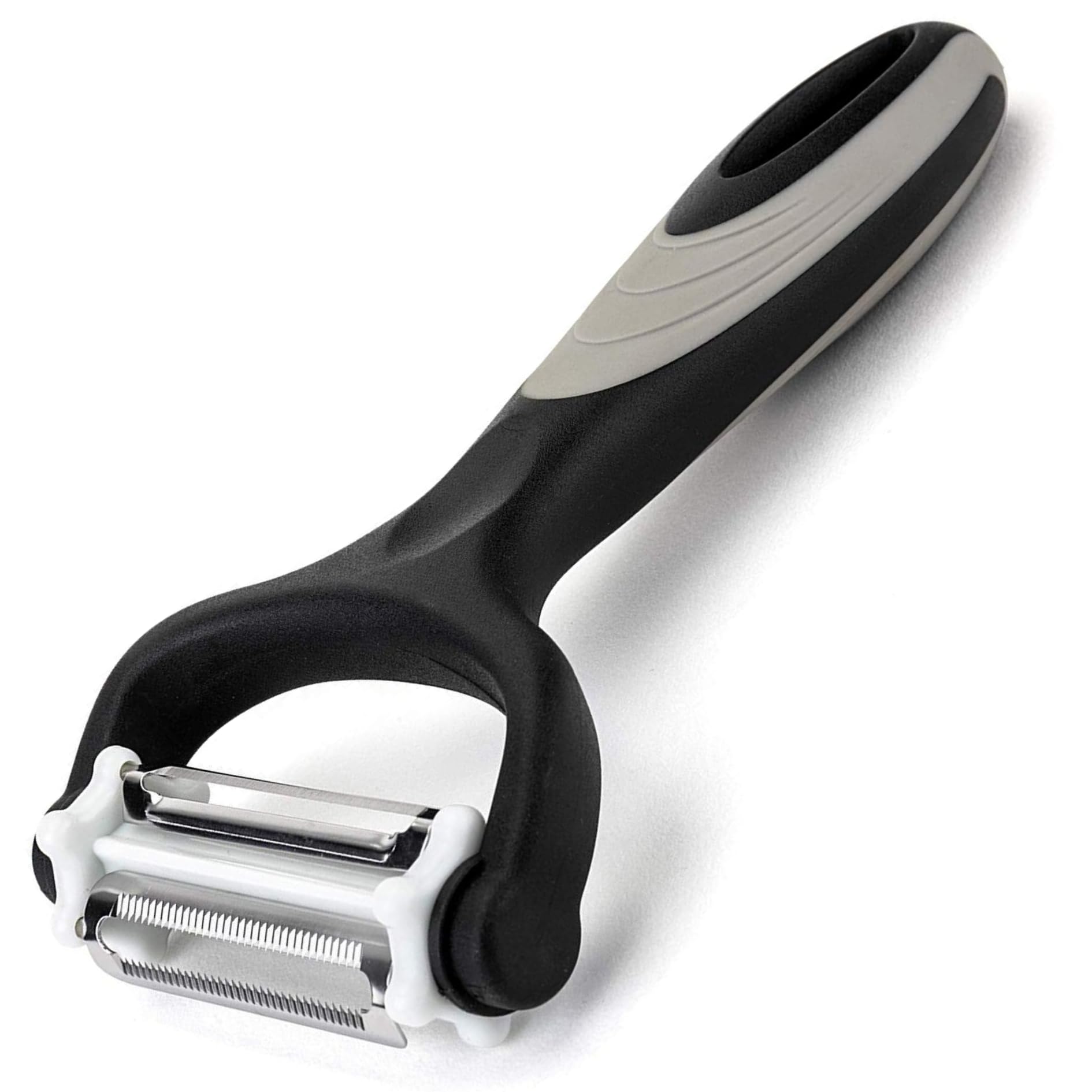 Bagonias 3-in-1 Multi-Functional Peeler – Stainless Steel Straight, Serrated, and Julienne Blades for Potatoes, Carrots, Vegetables, Fruits, and Salads (Black/Gray, Pack of 1)