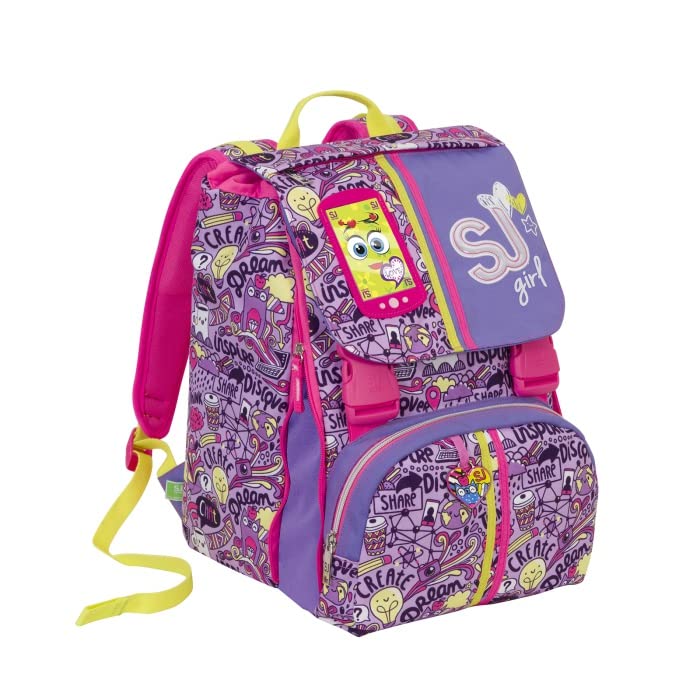 ZAINO SCUOLA SJ GANG GIRL HIGH TECH SEVEN card CUORE LUMINOSO 28 litri LILLA