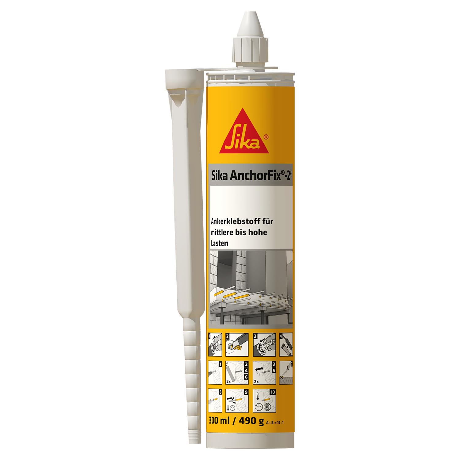 SIKA - Adhesivo de anclaje -Sika Anchorfix 2+ gris claro - Para cargas medias y altas - Acero corrugado, hormigón y pernos - Fraguado rápido - 300 ml