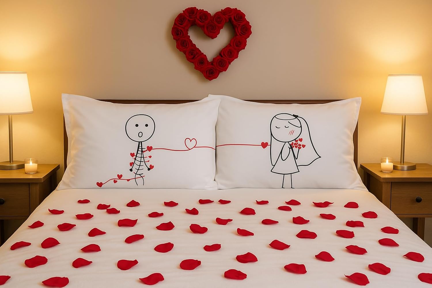 Romantic Couple Pillowcases Set of 2, Love Knot Satin Pillow Covers, Wedding Honeymoon for Couples, Bride and Groom Bedroom Decor, Fits 27 x 18 Inch Pillows