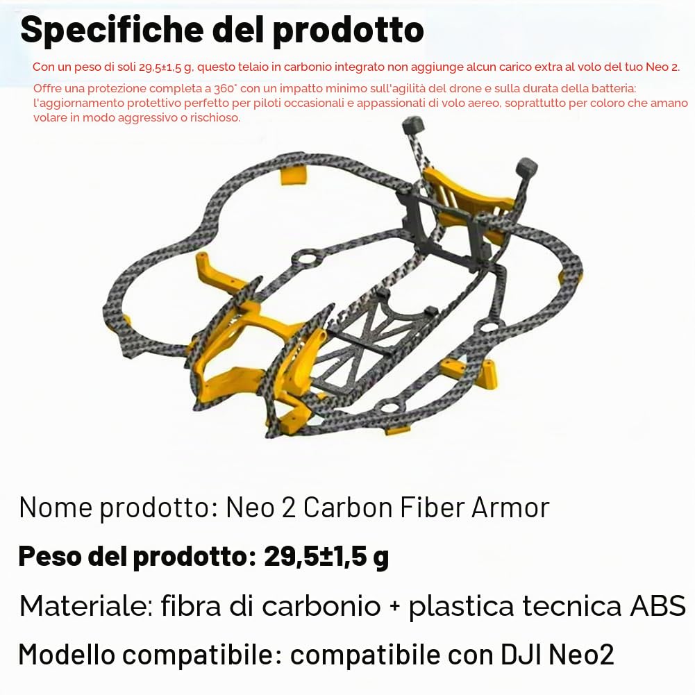 Kit di protezione armatura in fibra di carbonio compatibile con DJI Neo 2 - Cover leggera resistente agli urti con giunto cardanico ed elica per accessori drone Neo 2 (arancione)