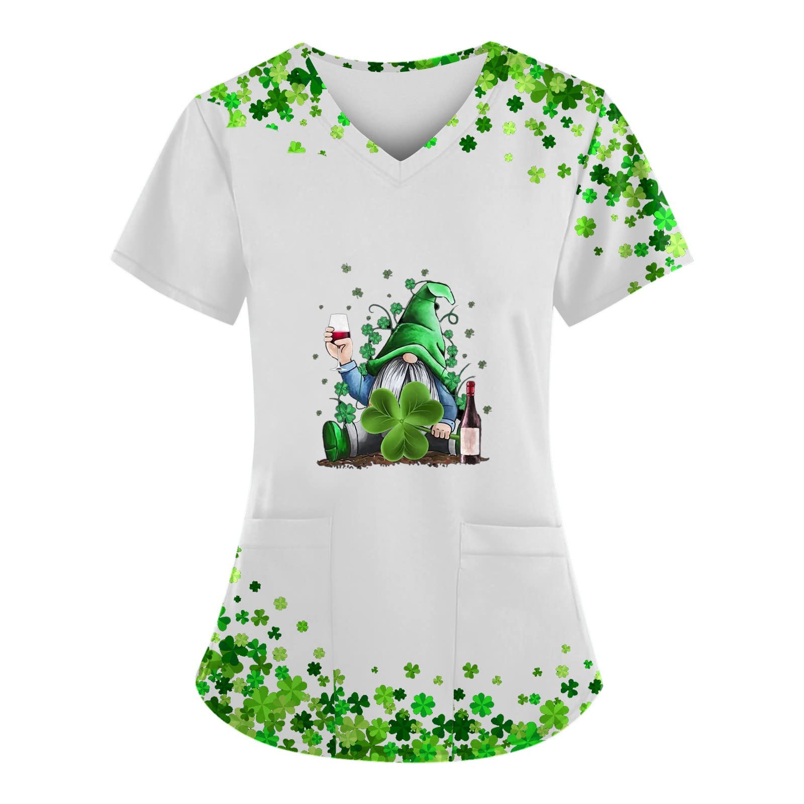 Womens 2023 Summer St. Patrick's Day Print Tops Temperament V Neck T Shirt Classic-Fit Short Sleeve Blouses