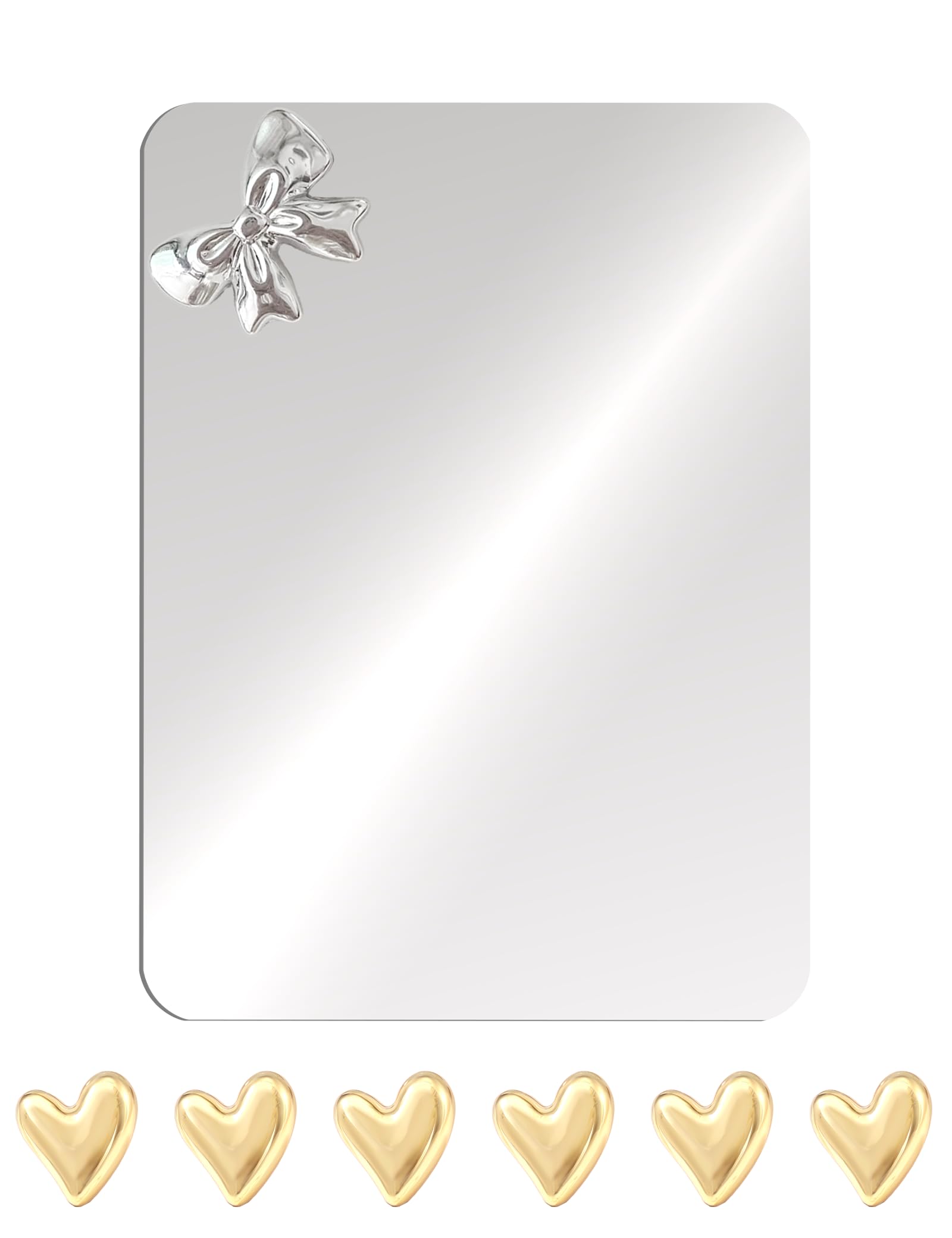 Magnetic Locker Mirror 4x6 with Heart Magnets Small Real Glass Frameless Magnetic Backing for School Locker Bow Design