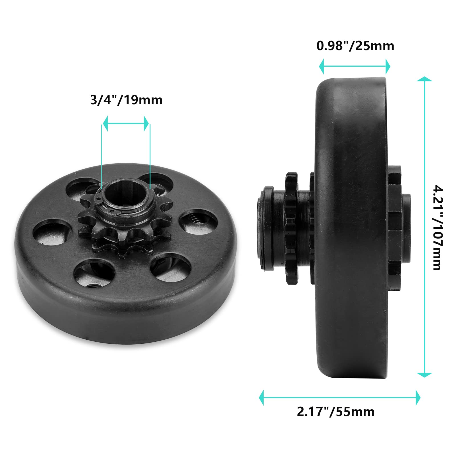 Go Kart Embrayage 3/4 alésage 10T avec chaîne #40/41/420, embrayage centrifuge pour Minibike MB165 & MB200 et moteurs Honda clonés GC160, GC190, GX120, GX140, GX160, GX200 jusqu'à 6,5 HP