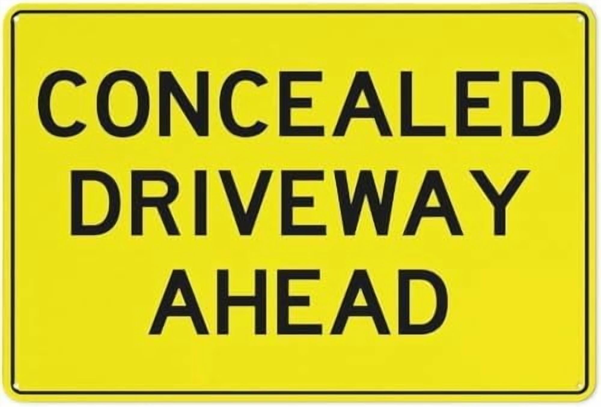 (2-Pack) Warning Metal Tin Sign - Concealed Driveway Ahead, Rust Free Sign, Grade Reflective Sheeting, Weather Resistant, Alerts to Concealed Driveway, Enhances Road Safety, 12X8 Inch
