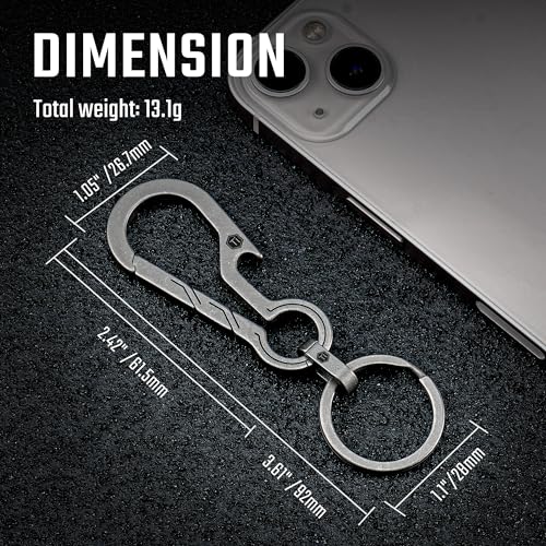 Image of KeyUnity KM01 Titanium EDC Keychain Clip with Bottle Opener, Quick Release Carabiner Key Ring Holder for Men