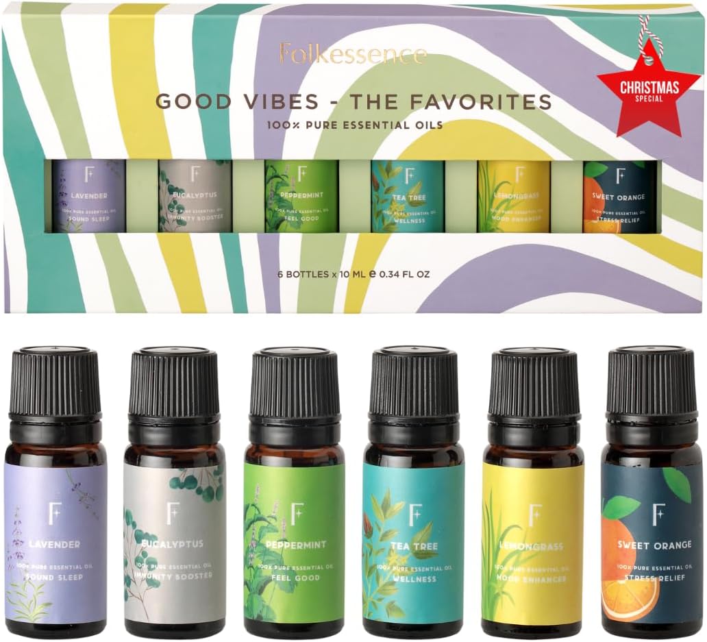 Folkulture Pure Essential Oil | Set of 6 Essential Oils for Diffuser for Home | Oil Diffuser Essential Oil | Summer Essential Oils for Candle Making - Lavender, Eucalyptus