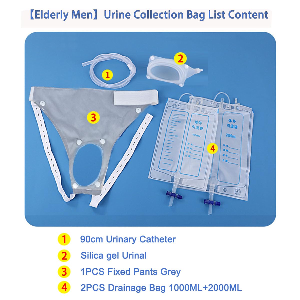 Catéter Externo Para Hombres Botellas De Orina De Silicona Reutilizables Colector De Orina Con 2 Bolsas De Catéter De Orina (Hombres Mayores Gris)