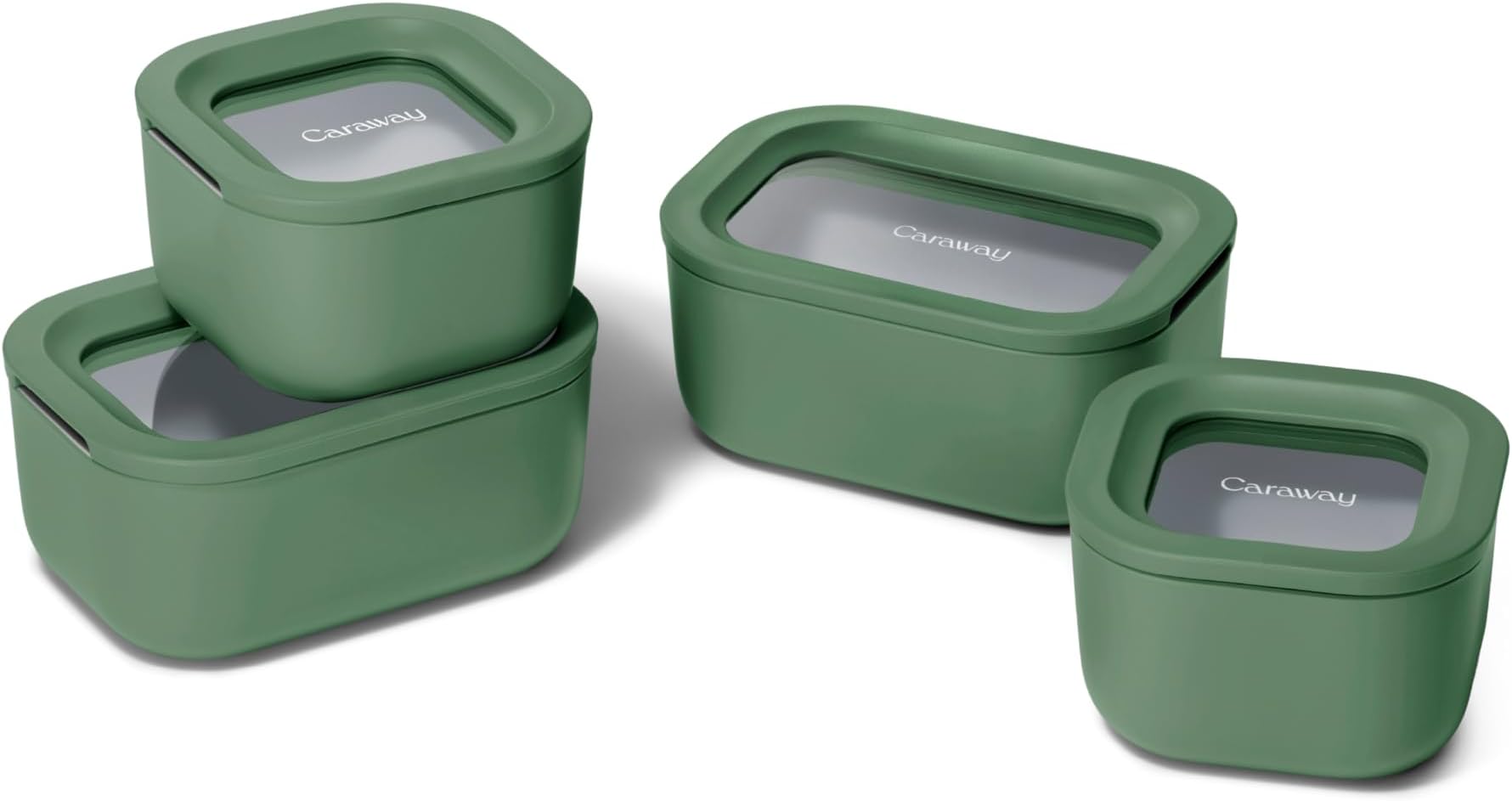 Caraway Mini Food Storage 9pc Set - Glass Storage Containers for Food - Non-Toxic Ceramic-Coated Glass - Air Release Technology - Compact & Stackable Design - Sage