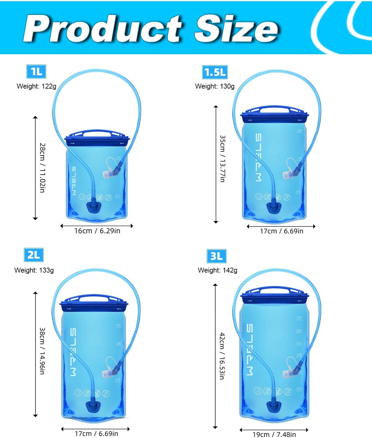 Hydration Bladder,1L/1.5L/2L/3L Water Bladder for Hydration Pack,BPA-Free Leakproof Water Reservoir for Hiking Running Camping Cycling - Image 2