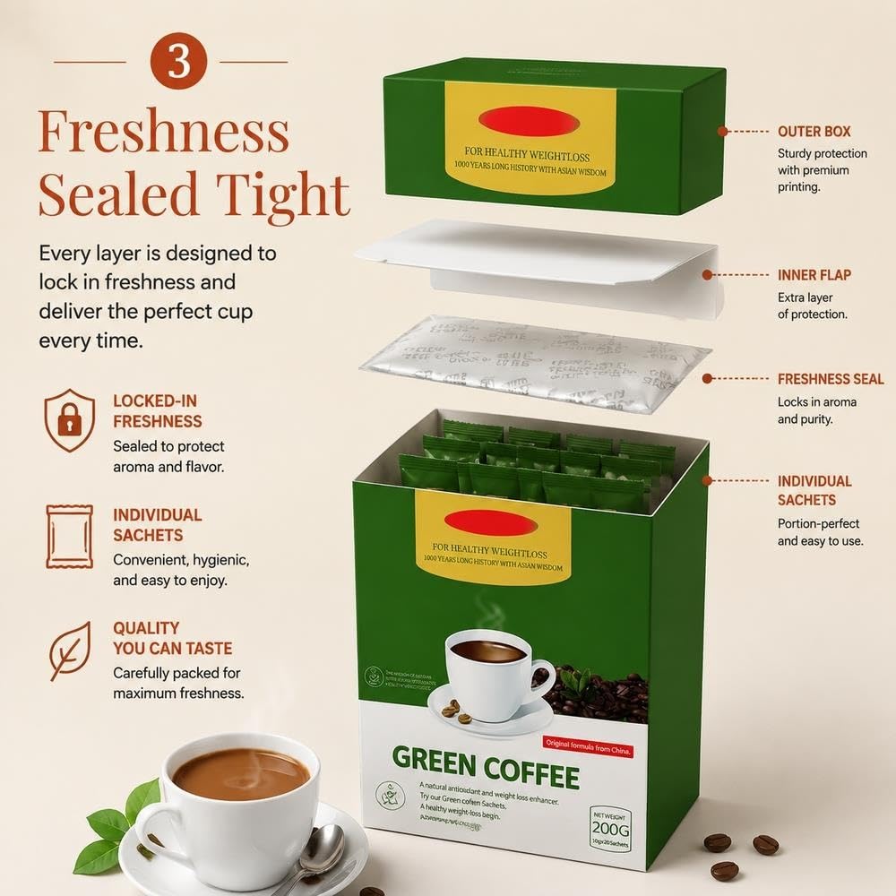 Miscela prebiotica istantanea for il benessere dell'intestino, caffè verde | Caffè energetico equilibrato vegano biologico senza glutine(2pcs)