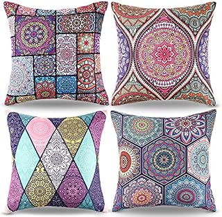 Bohemian Cushions Cover Mandala Cushion Covers 4 Pack 18 X 18 Modern Decorative Square Boho Outdoor Cushions pillowcase For Sofa Bedroom livingroom Home Outdoor Garden Cushions