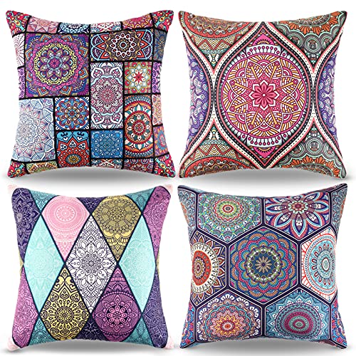 CozyFounder Housse de coussin décorative mandala bohème - 40 x 40 cm - Moderne - Carré - Pour canapé, chambre à coucher, salon, maison, mobilier de jardin - Coussins décoratifs Cover