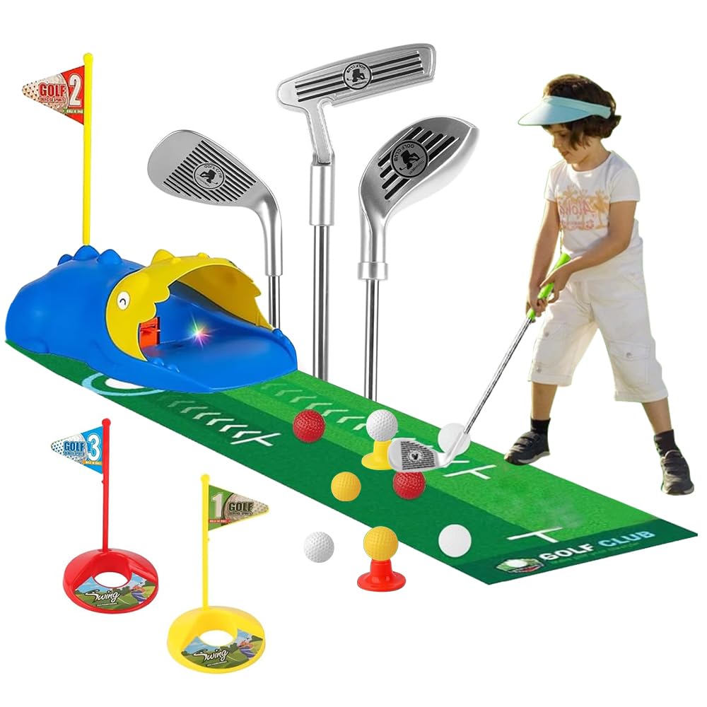 YANGUN Upgraded Kids Golf Set, Toddler Golf Set, Led Light Up Night Golf Balls with Automatic Golf Returner, Indoor Outdoor Sports Toys for Boys and Girls Aged 3+