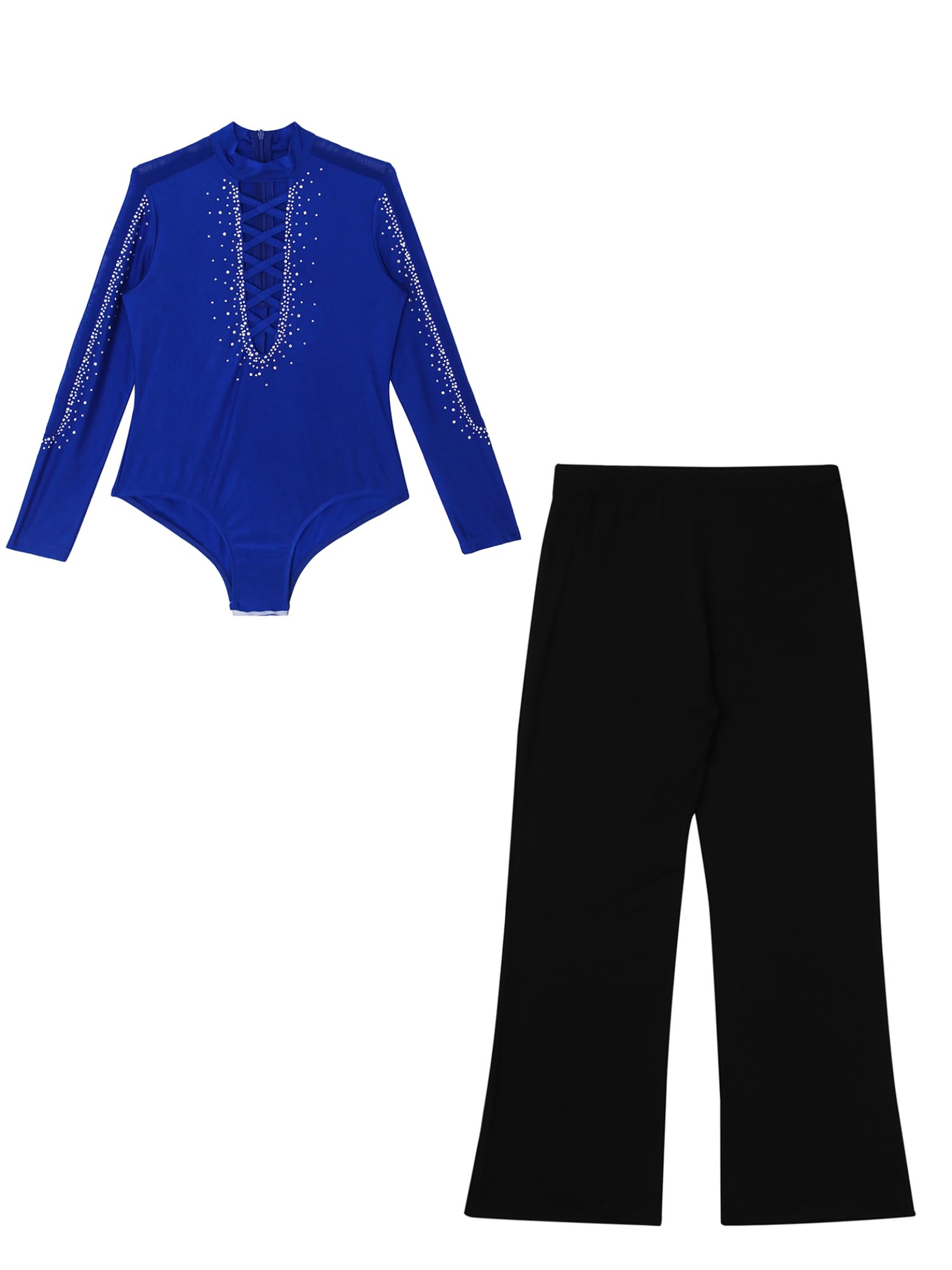 Vxuxlje Lateinischer Tanzanzug Für Jungen Langärmeliger Tanzanzug Strass Glitzer Body Latein Tanzhose Jazzpants