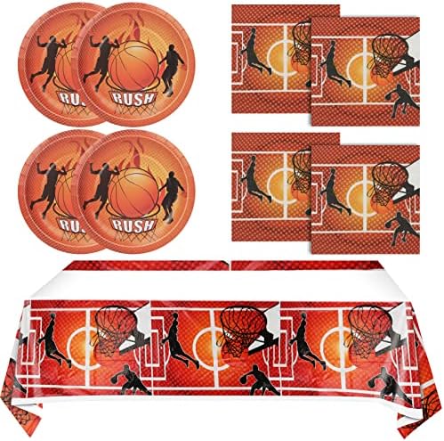 SNIMICS Basketball Birthday Party Decorations Basketball Plates Basketball Napkins and Basketball Tablecloth Basketball Decorations for Birthday party-31PCS (3-Basketball)