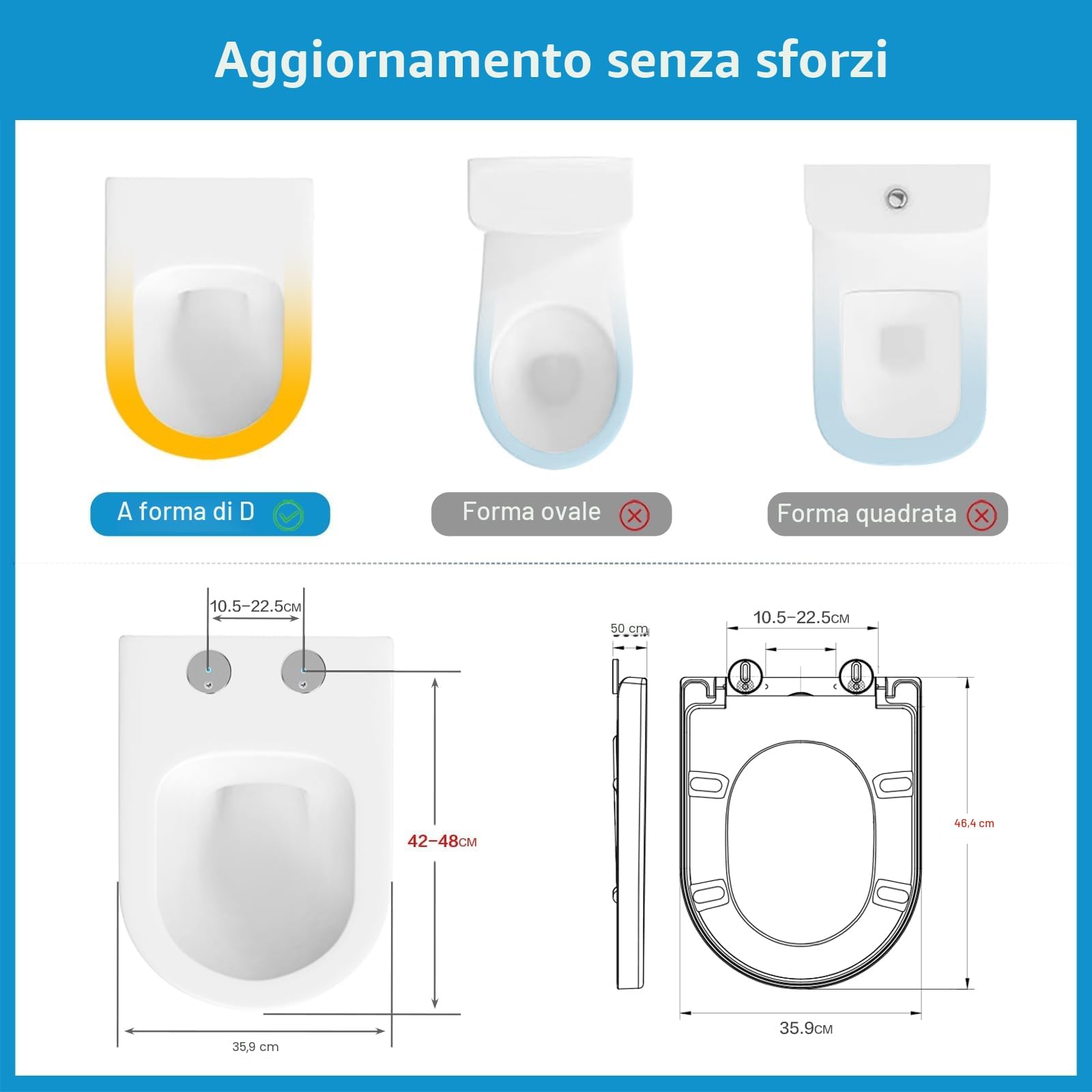 YEAUPE PRO D-Form WC Sitz mit eleganter Rautenmuster, Toilettendeckel Soft-Close [LANG], Absenkung, kratzfest & leise, schnell abnehmbar, einfache Montage, 46,4×35,9 cm