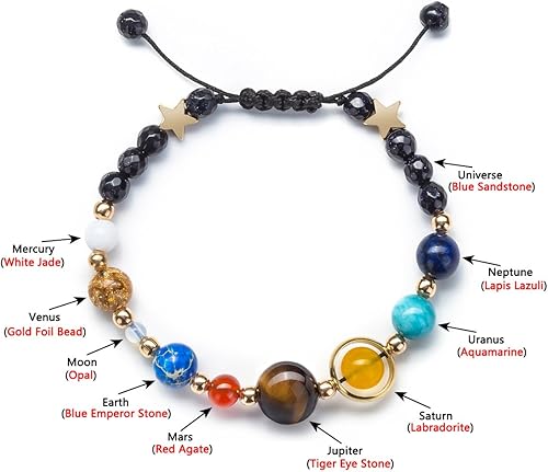 Miniatura 3 de Fesciory - Pulsera para mujer con sistema solar diseño de galaxia universo con los ocho planetas estrella de la guarda cuentas de piedra natural