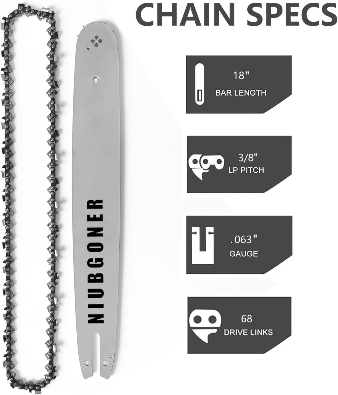 18inch saw Guide Bar and Chain Combo,Replacement Accessories Fits Stihl MS230, MS 230C, MS241 C-M, MS250, MS250C, MS250 C-BE, MS251, MS251C,3005 008 7017,325" 050" 68DL (2 Chains+ 1 Bar)