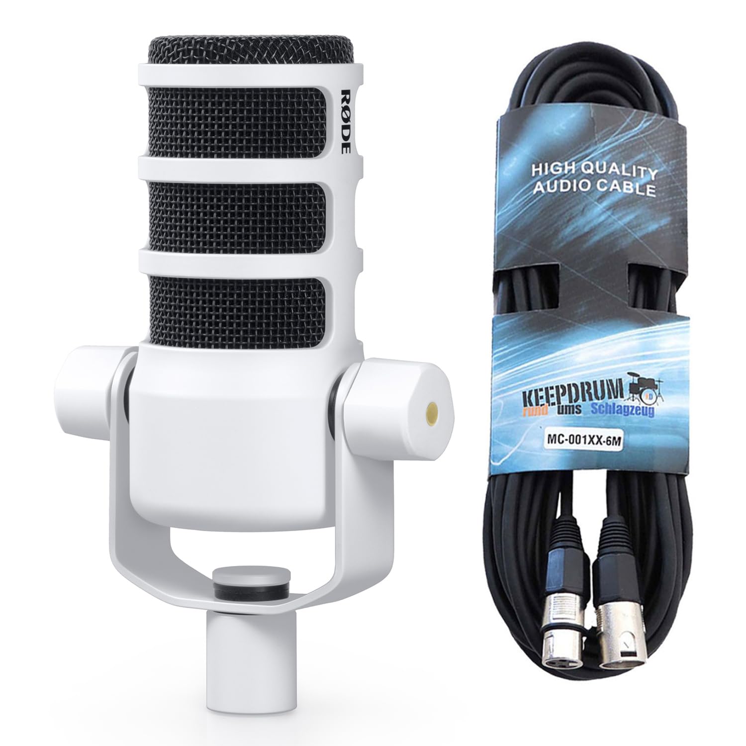 Rode Podmic Microphone professionnel pour podcast Blanc + câble XLR Keepdrum