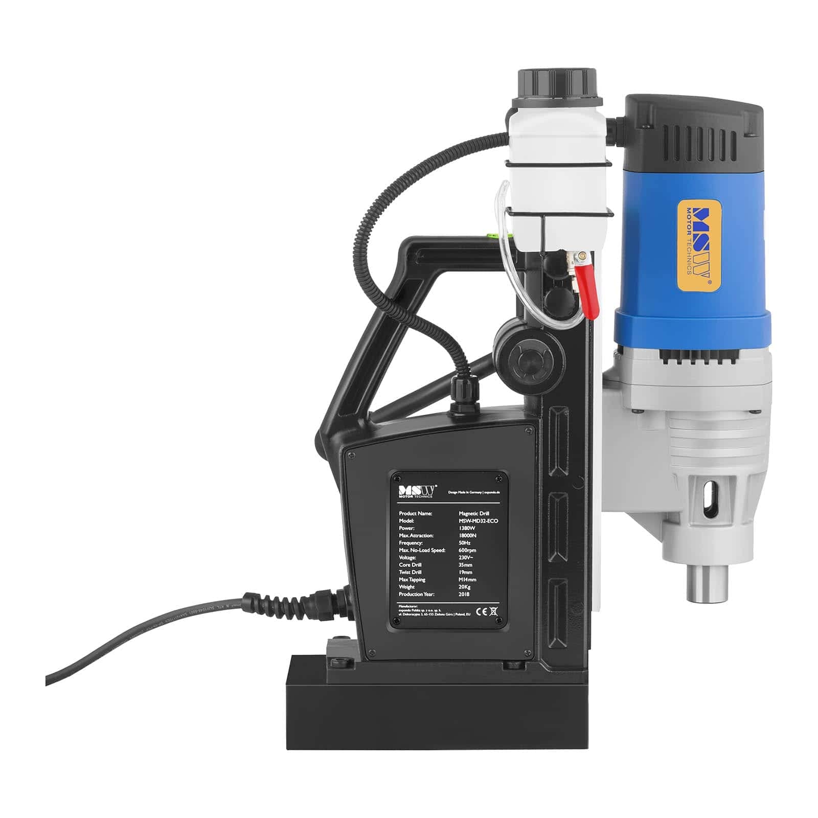 MSW Magnetico Trapano Carotatrice magnetica MSW-MD32-ECO (1300 W, 18000 N, 600 giri/min, Max. Carotaggio 35 mm, Max. profondità 50 mm)