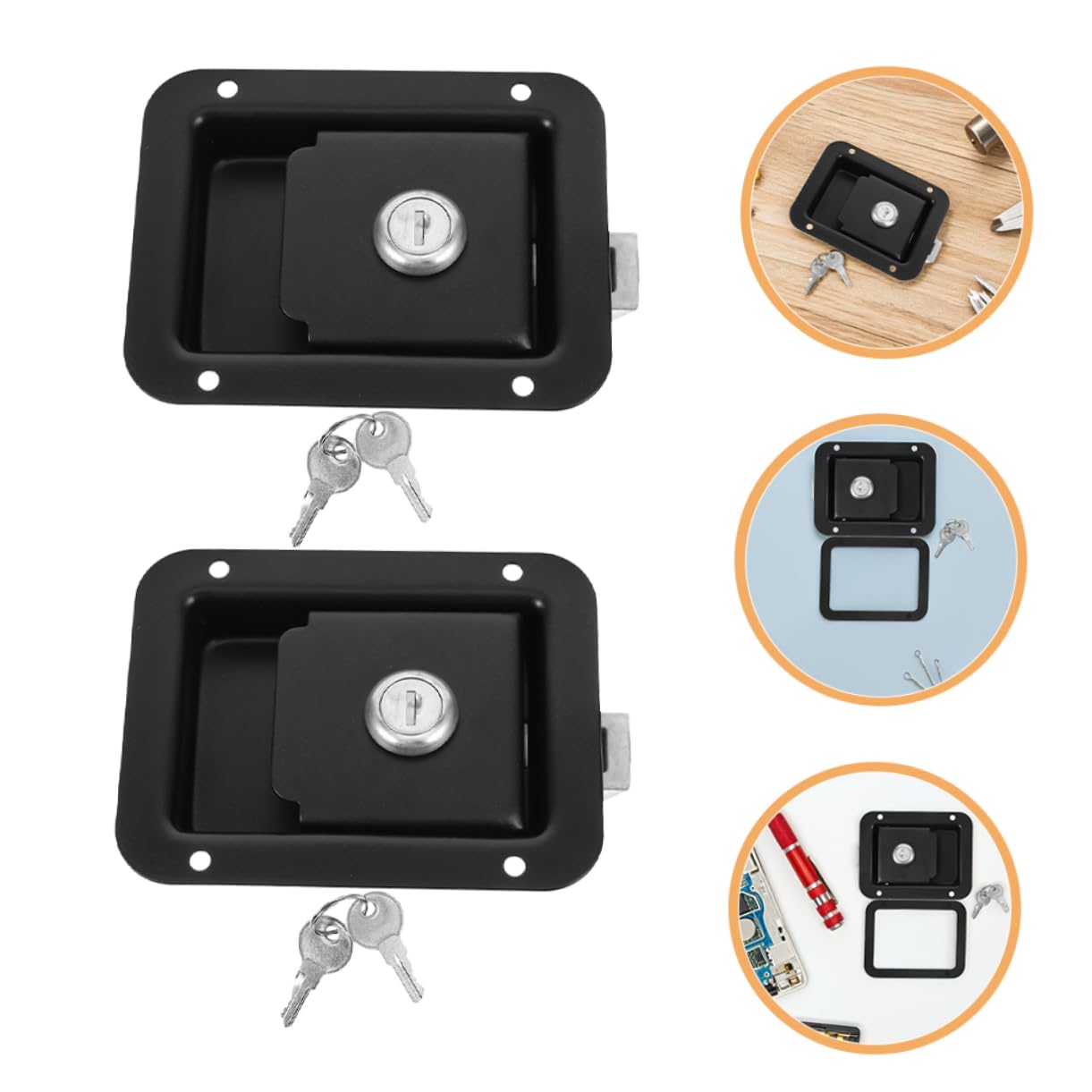 OSALADI Juego de 4 Cerraduras de Acero Inoxidable para Puerta de Autocaravana, Fácil Instalación y Seguridad Mejorada, Color Negro, Diseño Reducido para Remolques