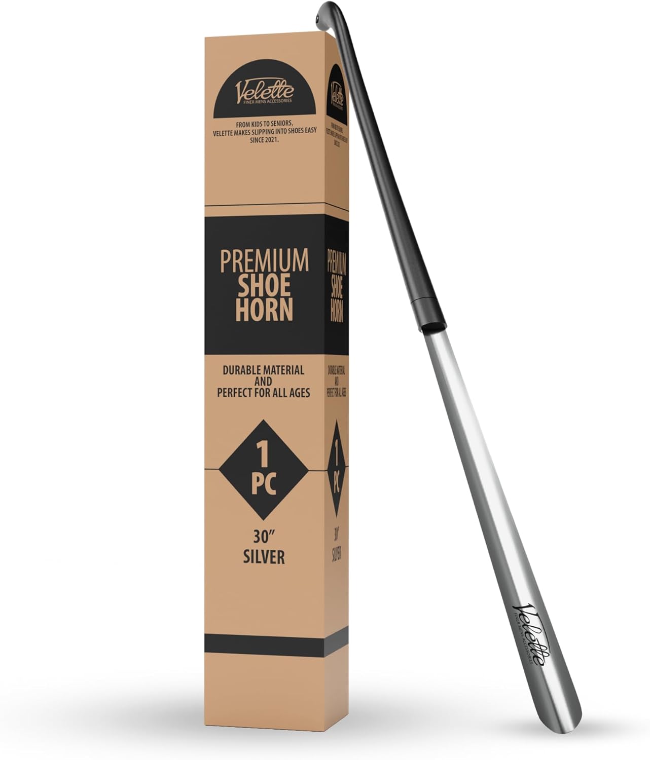 velette metal shoe horn long handle for seniors - 30" extra long shoe horn for women, men and kids - shoehorn, boot horns, shoehorn long-handle, elderly must haves - shoes spoon, stick, helper 1 pack - metal