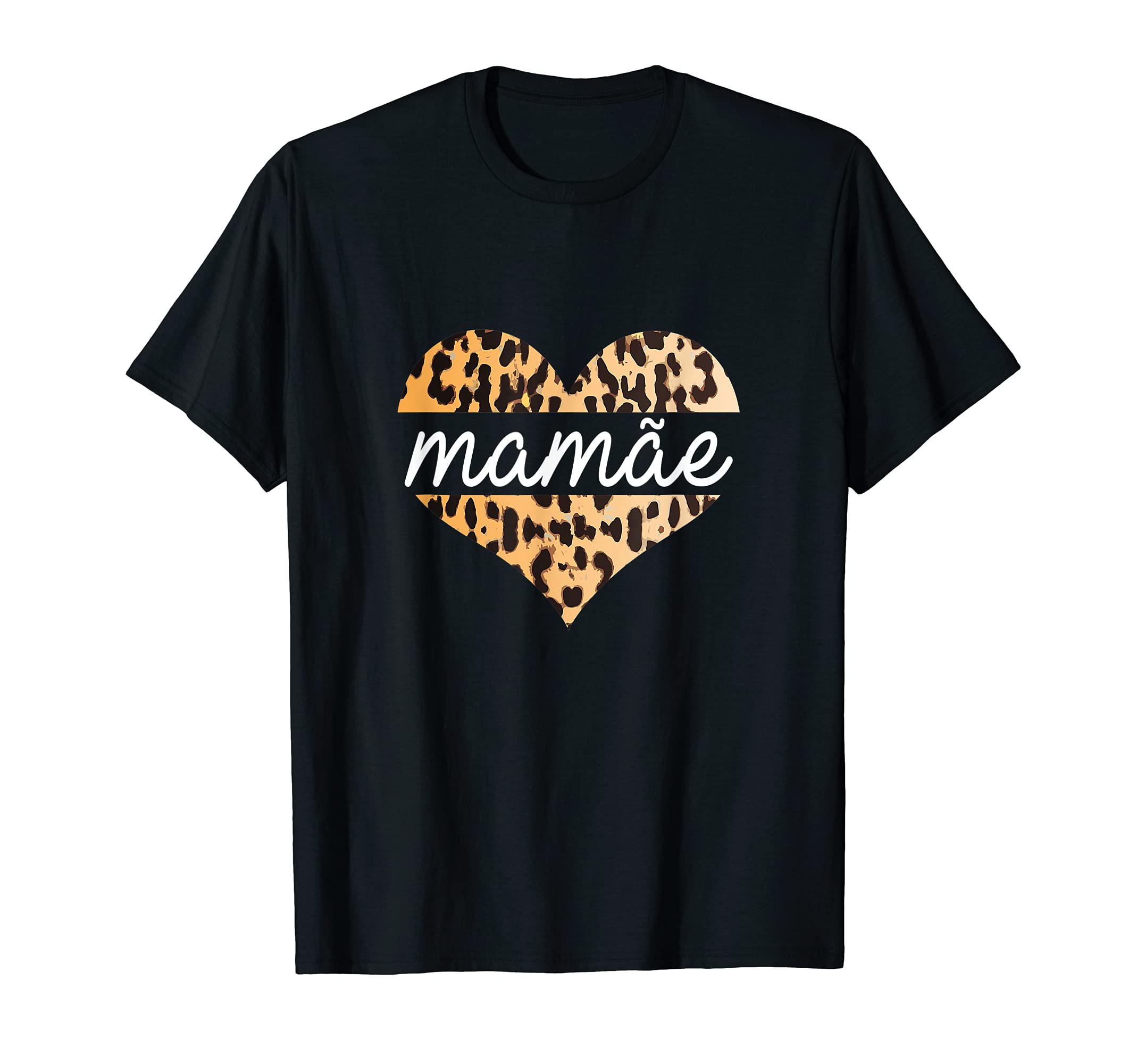 Mamae Portuguese Mommy Leopard Heart T-Shirt