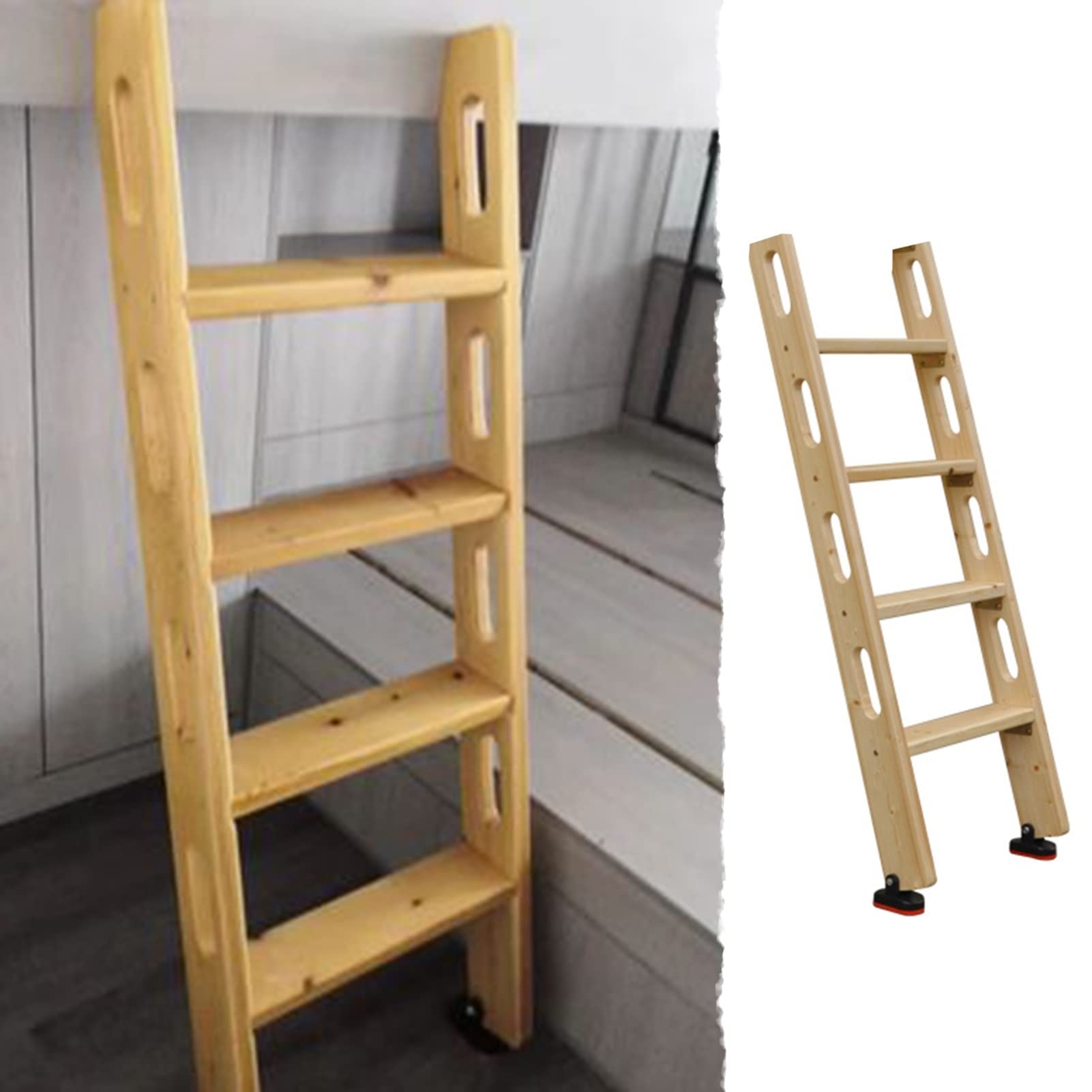 Hochbettleiter Holzbettleiter 100cm/ 125cm/ 150cm, Hochleistungs -Ersatzleiter mit Handleiter-Und Gummi -Fußpolster, RV Loft Loft Dorm Climb Leiter (Size : 4 Step 125cm/49)
