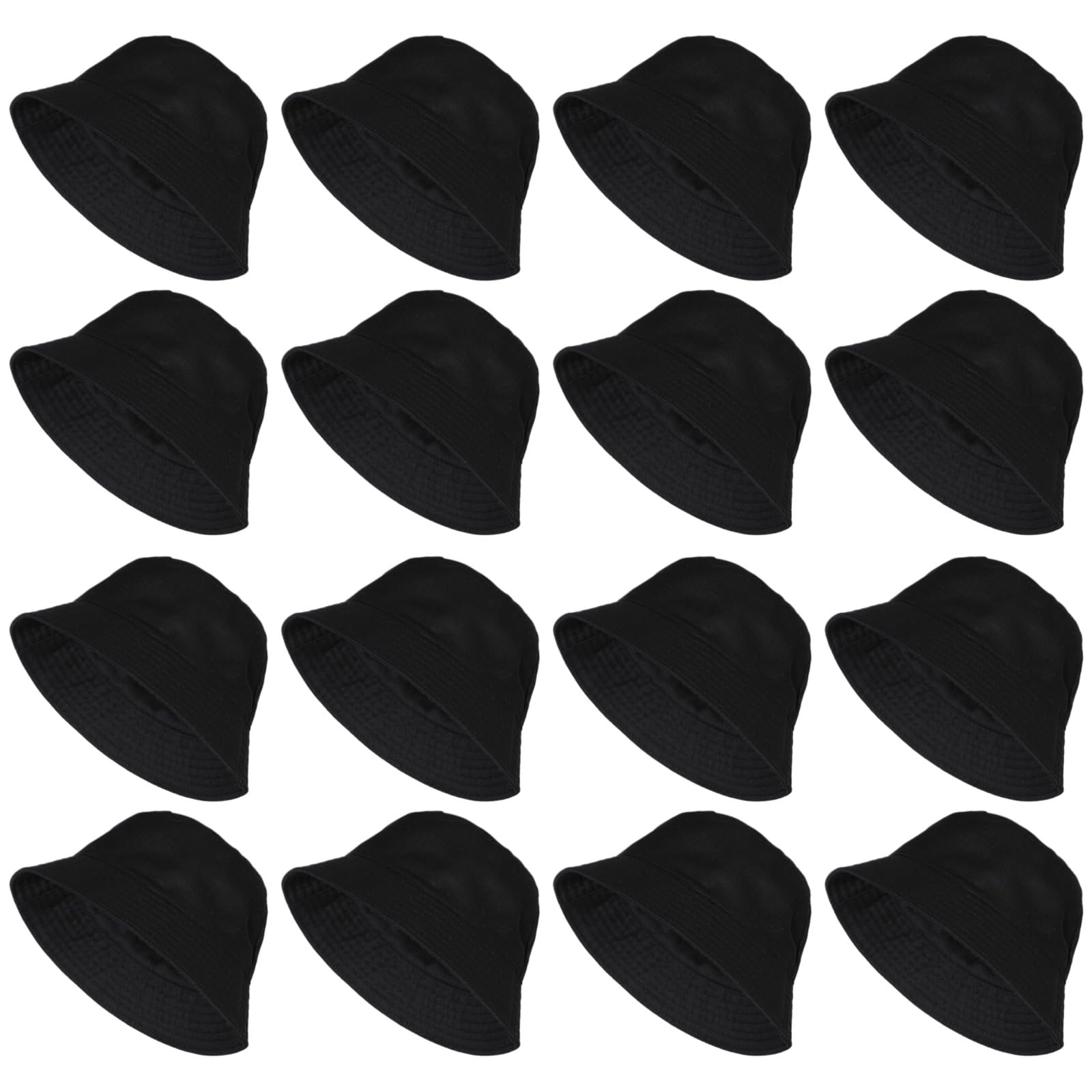 16 Pcs Black Bucket Hats Bulk - Fisherman Sun Hats for Men and Women, Unisex Solid Color Bucket Caps, One Size Fits All, Outdoor Fishing Hats for Sports, Travel, Leisure Activities, Black