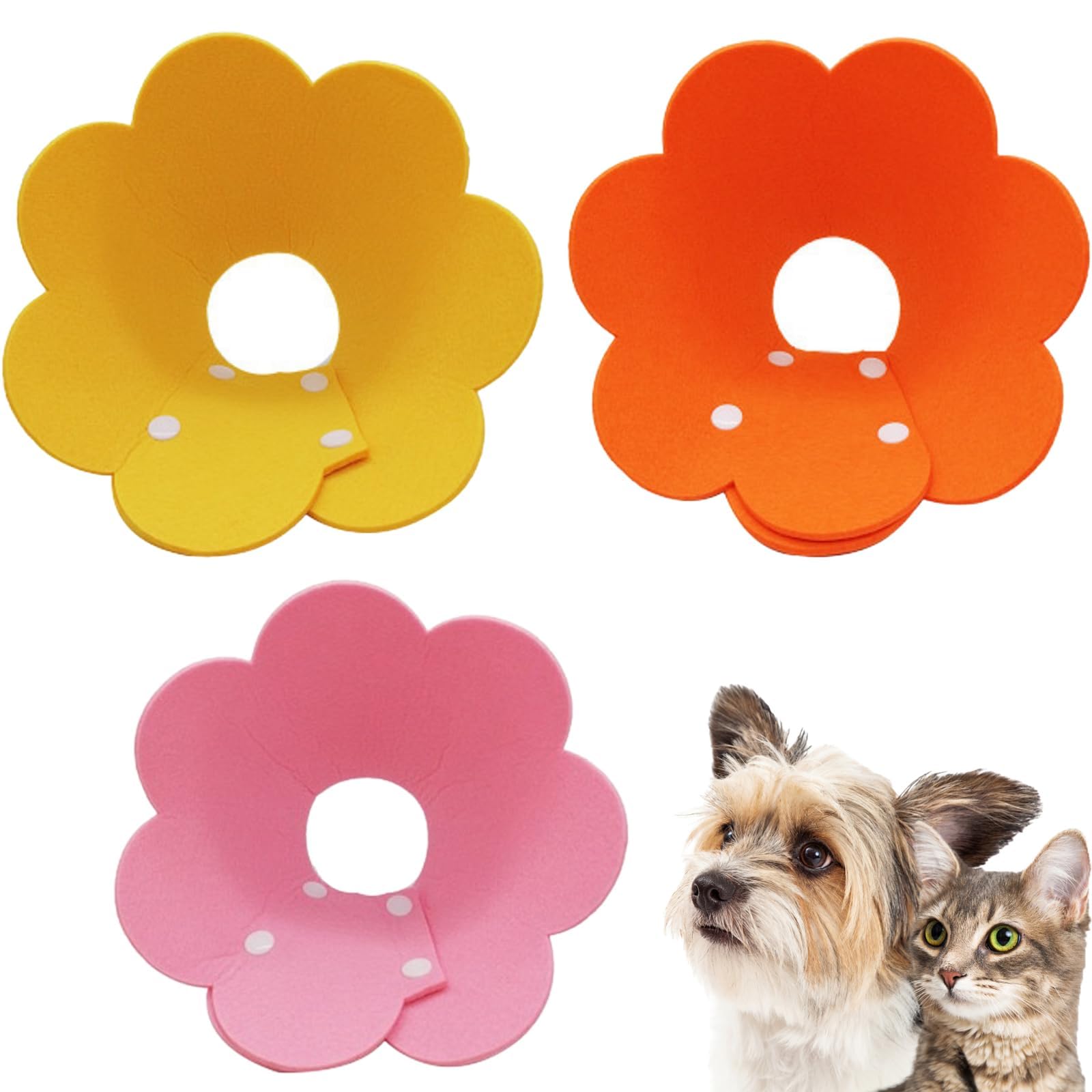 3Pcs Soft Pet Cone Collar - Adjustable Cat and Dog Recovery Protective Collar After Surgery - Anti-Bite for Small Pets (3 Colors)