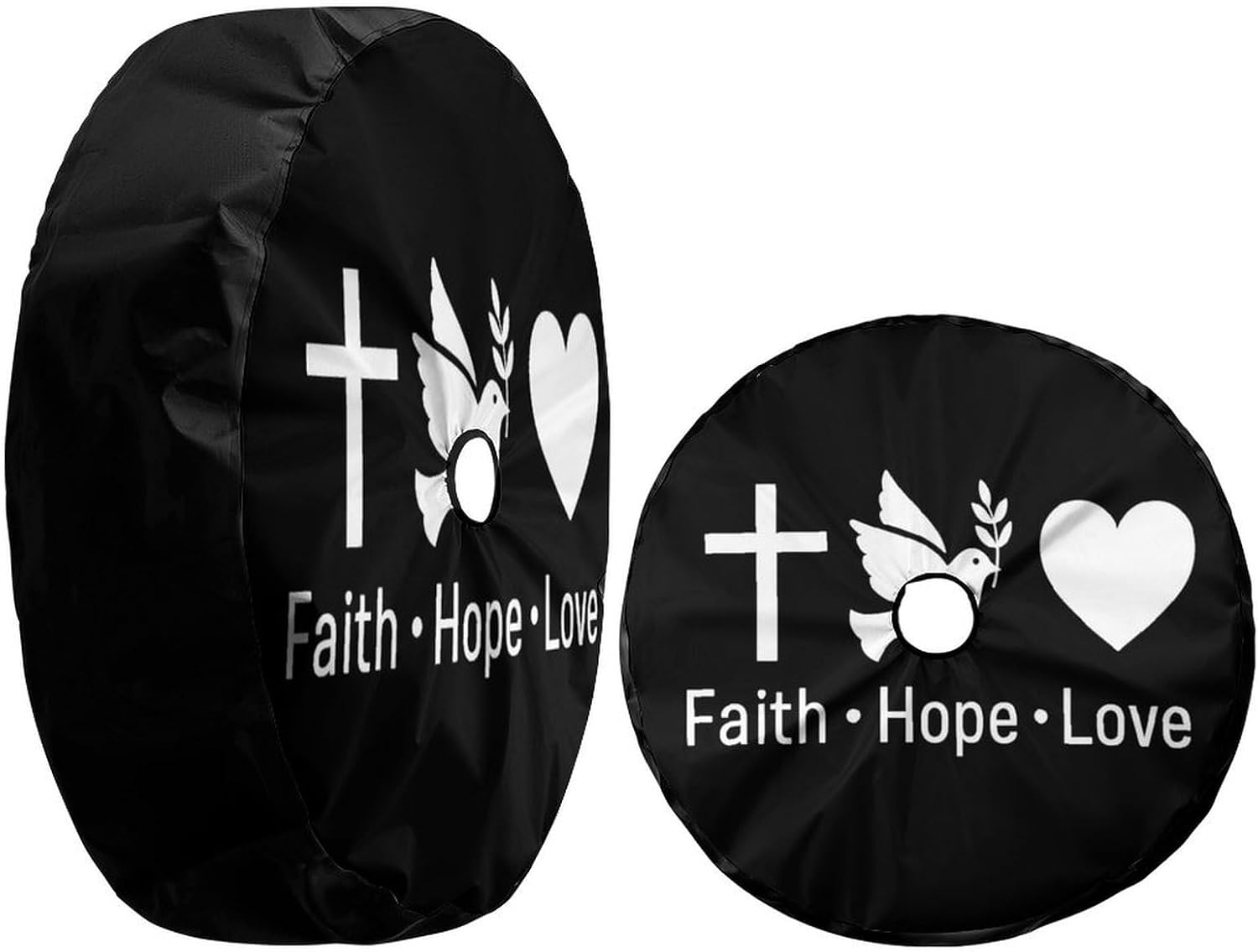 KiuLoam Faith Hope Love Cross Heart Spare Tire Cover with Backup Camera Hole Universal Sunscreen Waterproof Wheel Covers for Trailer RV SUV Truck and Many Vehicles (17" for Diameter 31"-33")