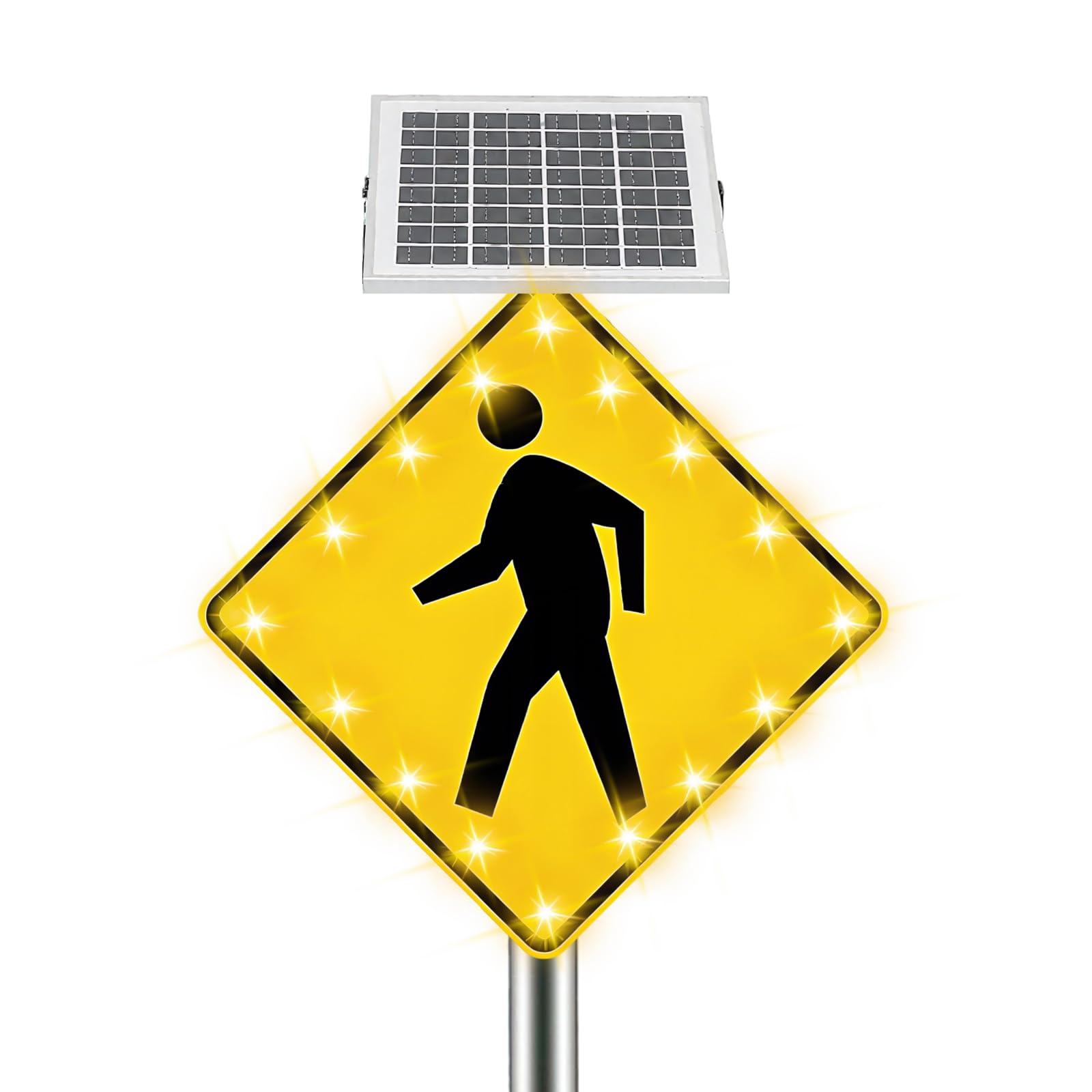 ZHENYUWANG 24-inch Solar-Powered LED Flashing Pedestrian Crossing/Street Flashing/Slow Down Pedestrian/Warning Sign/Engineering-Grade Reflective Film Heavy Duty Aluminum Alloy 24in