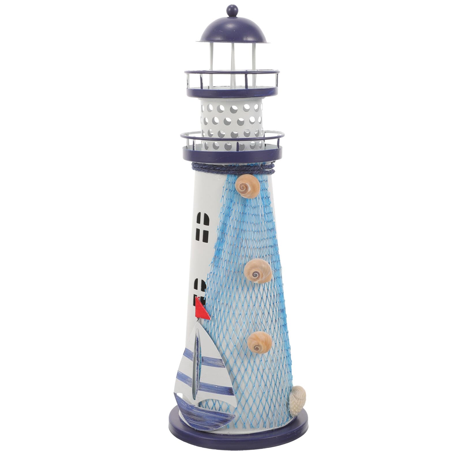 HOODANCOS Iron Art Lighthouse Lamp Decorative Figurine Mediterranean Nautical Desk Ornament Home LED Light Without Batteries, Large Window Ship Design for Coastal Room Decor
